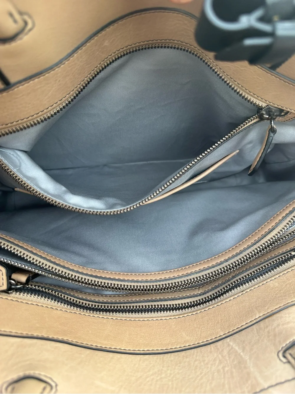 Men's Leather Tote Bag in Beige with Black Trim